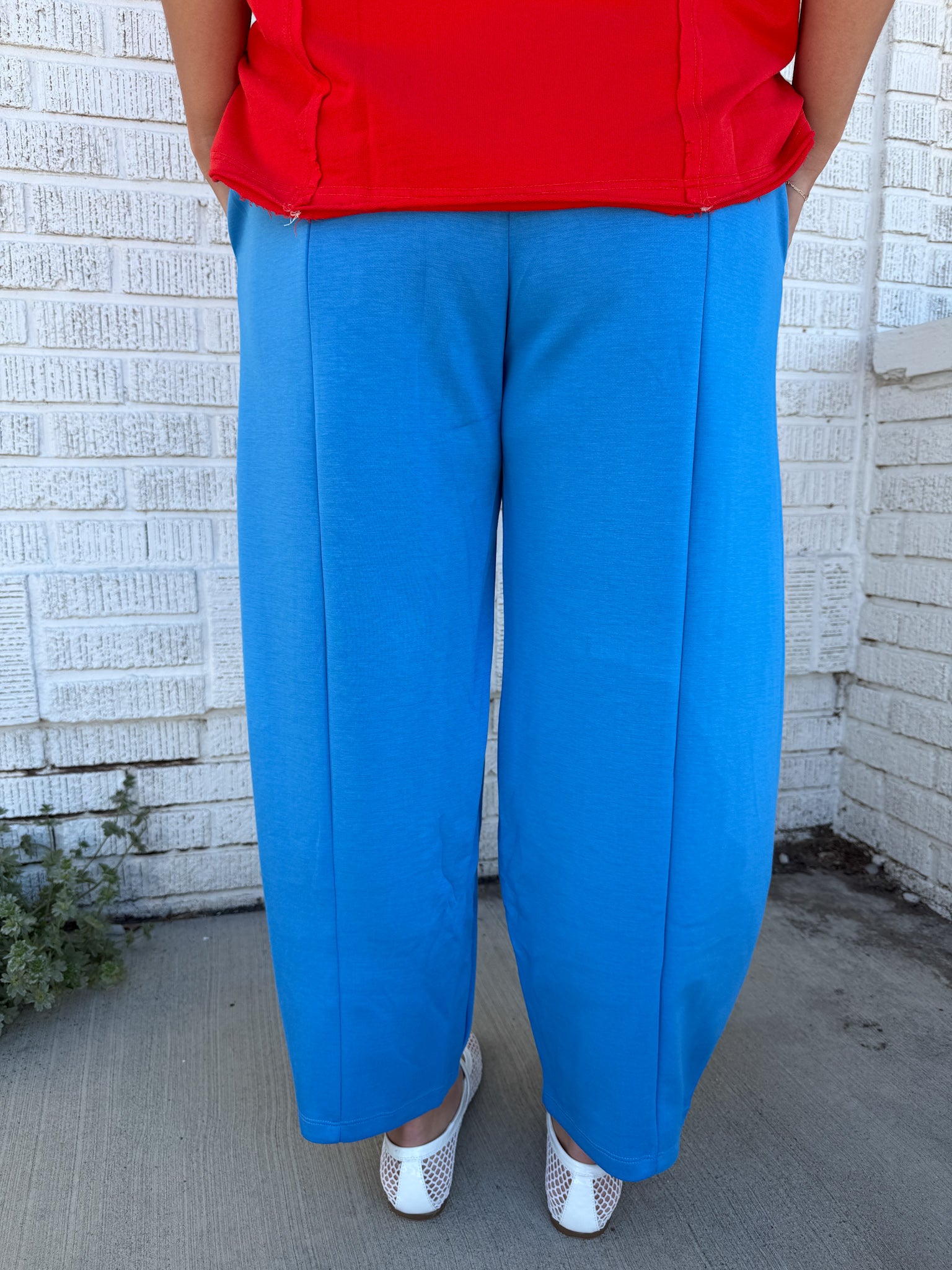 Mid Rise Barrel Leg Pants-Blue - Ana Patricia Boutique