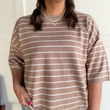 Oversized Stripe Top- Taupe - Ana Patricia Boutique