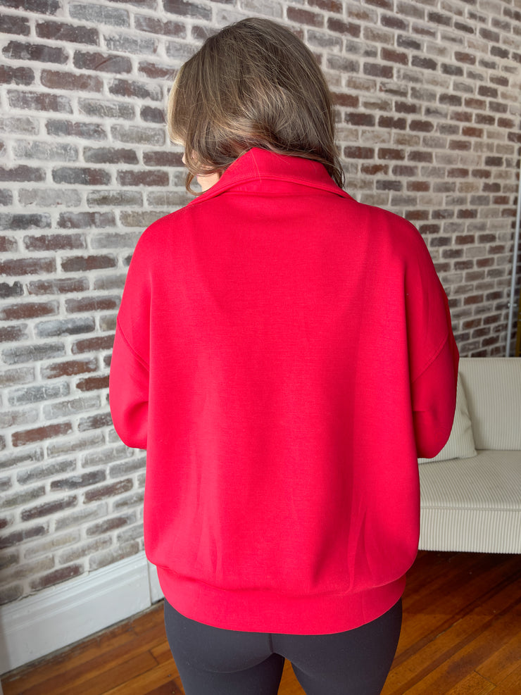 Scuba Funnel Neck Pullover- Red