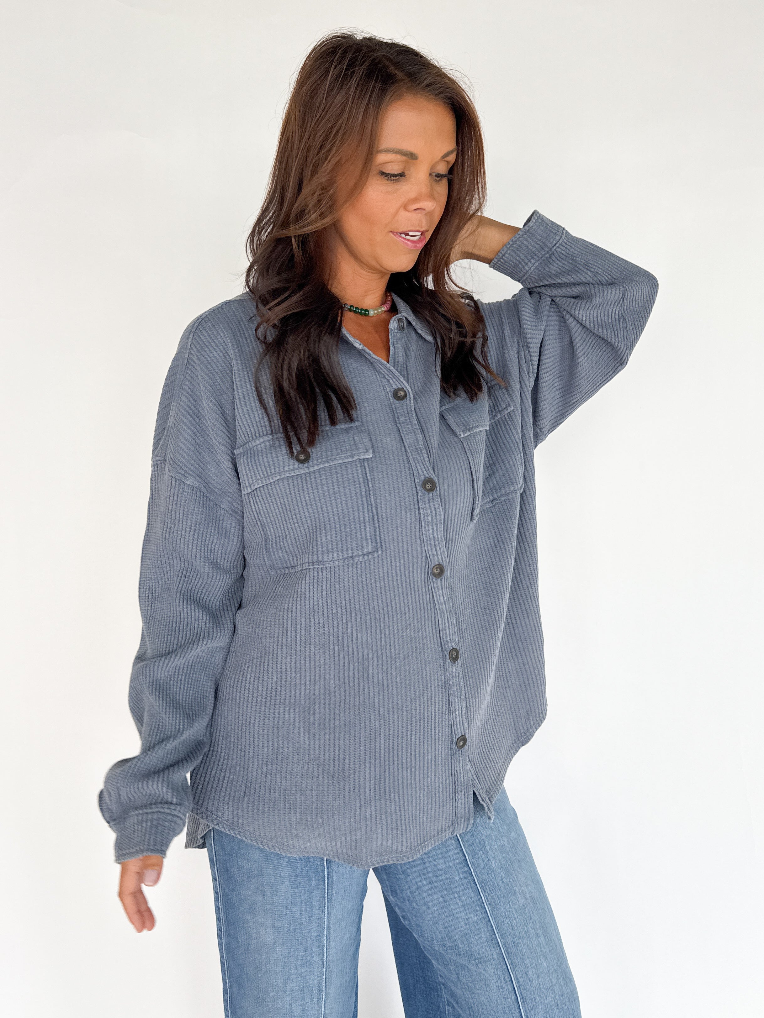 Mineral Wash Shacket-Deep Navy - Ana Patricia Boutique