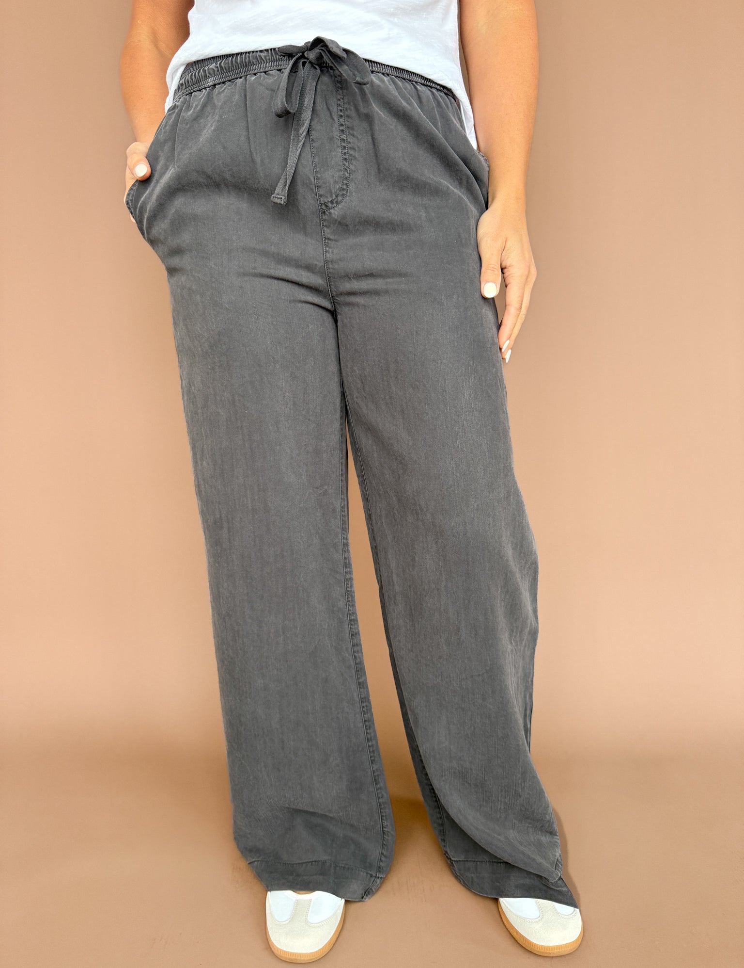 Tencel Wide Leg Pants-Charcoal - Ana Patricia Boutique