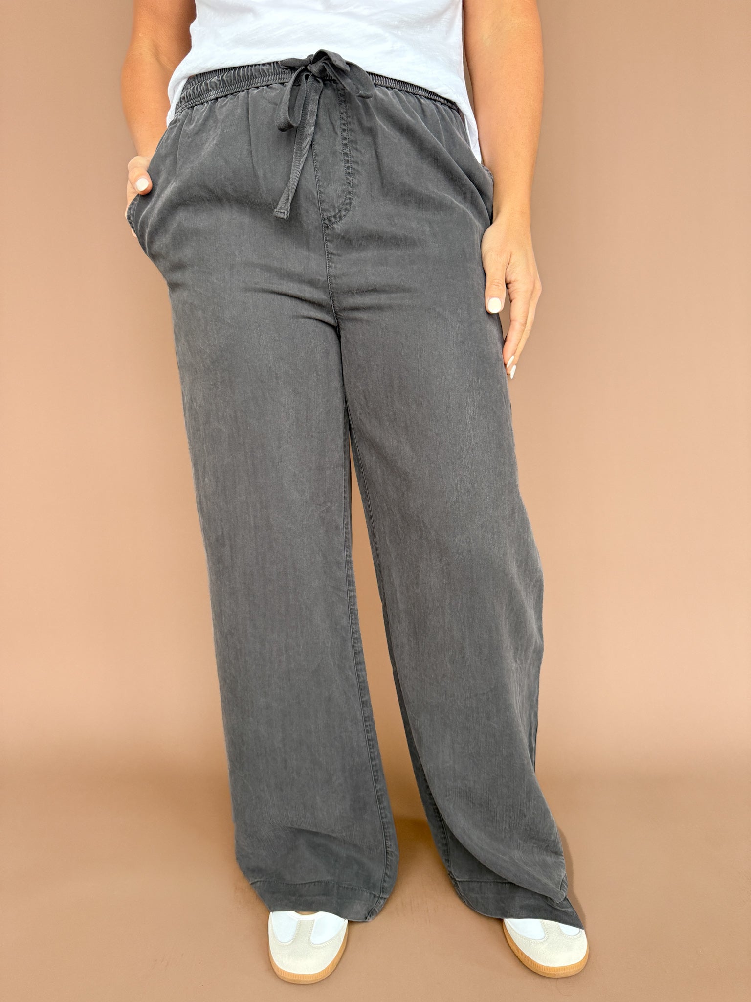 Tencel Wide Leg Pants-Charcoal - Ana Patricia Boutique