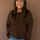 Irregular Dot Cardigan- Brown