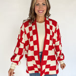 Checkered Cardigan- Red/Ivory - Ana Patricia Boutique