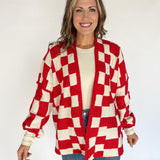 Checkered Cardigan- Red/Ivory - Ana Patricia Boutique