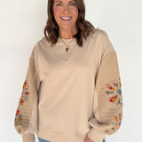 Quilted Sleeve Pullover- Taupe