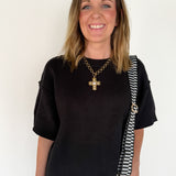 Raw Edge Sweater Top- Black