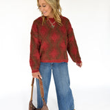 Textured Diamond Sweater- Burgundy