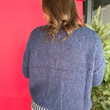 Mock Neck Stitched Sweater- Navy