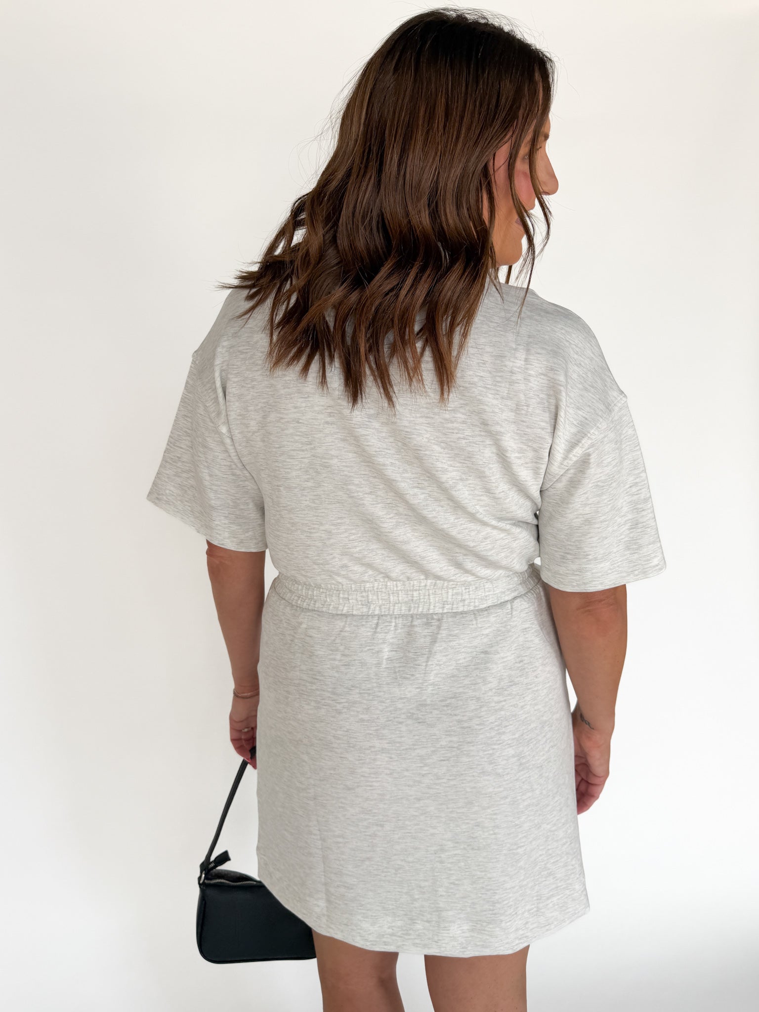 Scuba Short Sleeve Dress- Grey - Ana Patricia Boutique