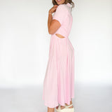Cut Out Side Maxi Shirtdress- Pink - Ana Patricia Boutique