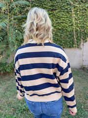 The Laney Stripe Pullover- Oatmea;/Navy