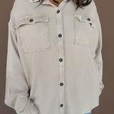 Mineral Wash Waffleknit Button Up-Cream