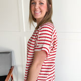 Striped Hi Lo Short Sleeve Top- Red - Ana Patricia Boutique