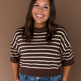 Raw Edge Short Sleeve Sweater- Brown