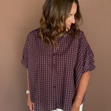 Oversized Plaid Button Down-Merlot