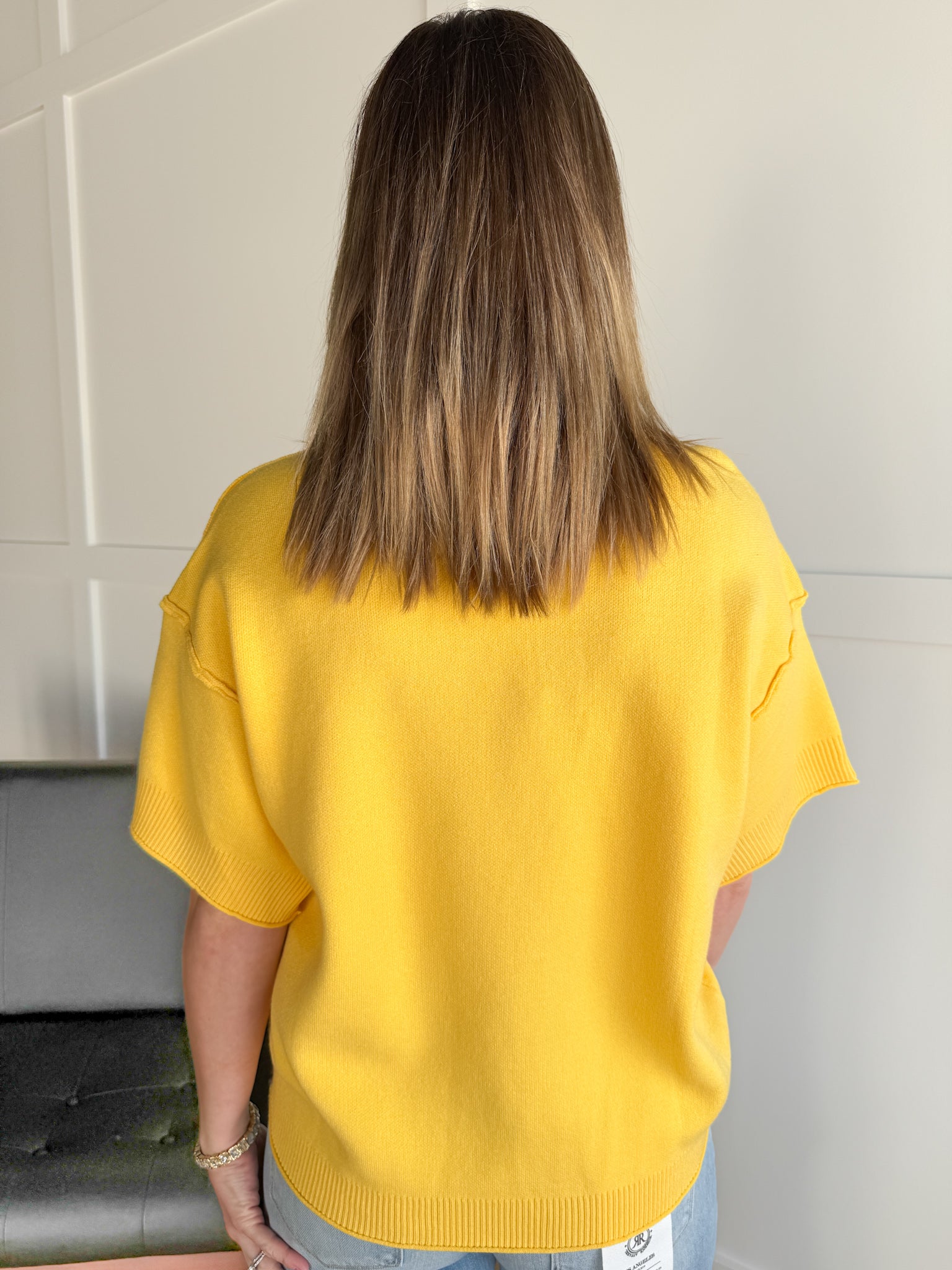 Raw Edge Sweater Top- Yellow - Ana Patricia Boutique