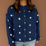 Polka Dot Button Up Cardigan- Navy