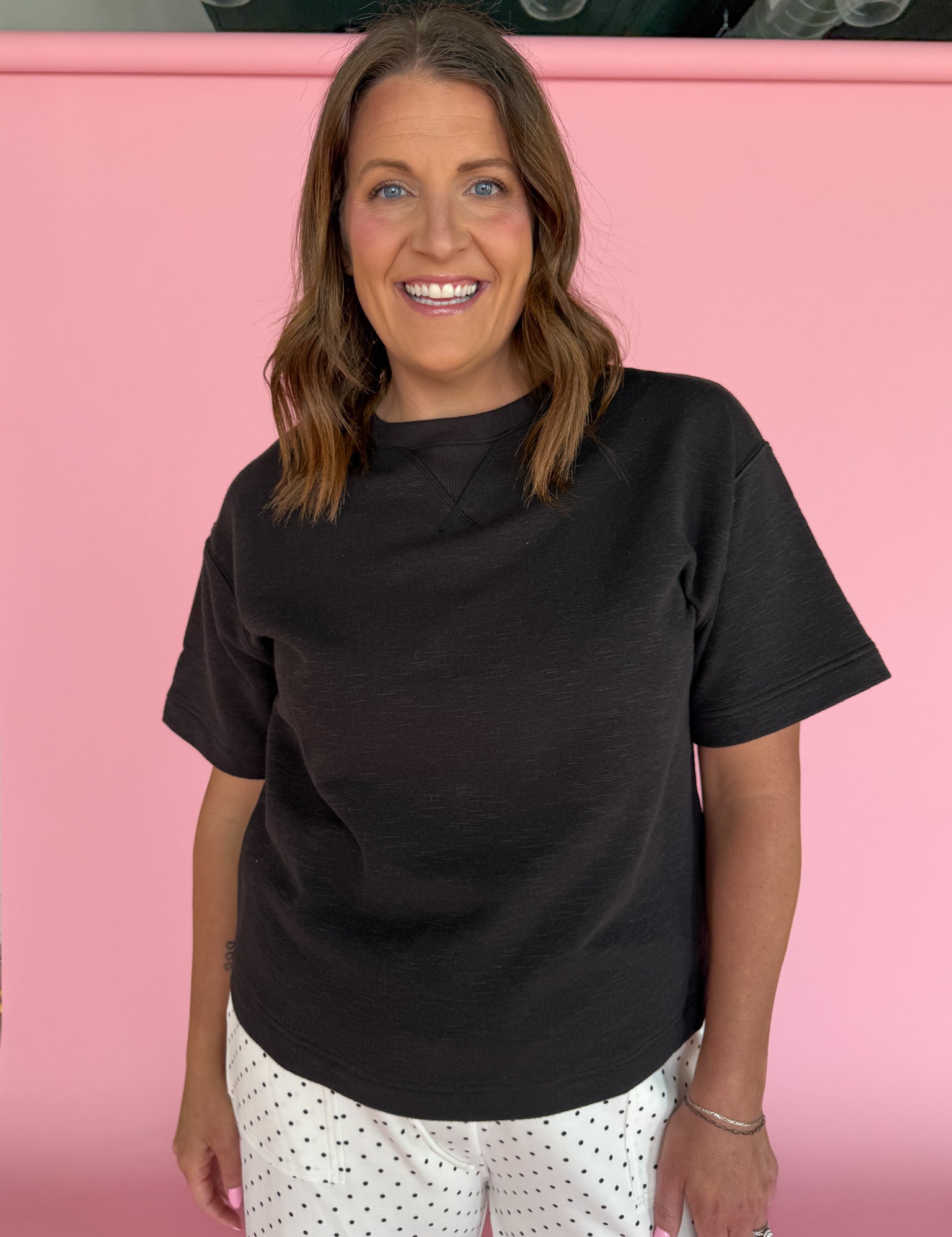 Crew Neck Short Sleeve Top- Black - Ana Patricia Boutique