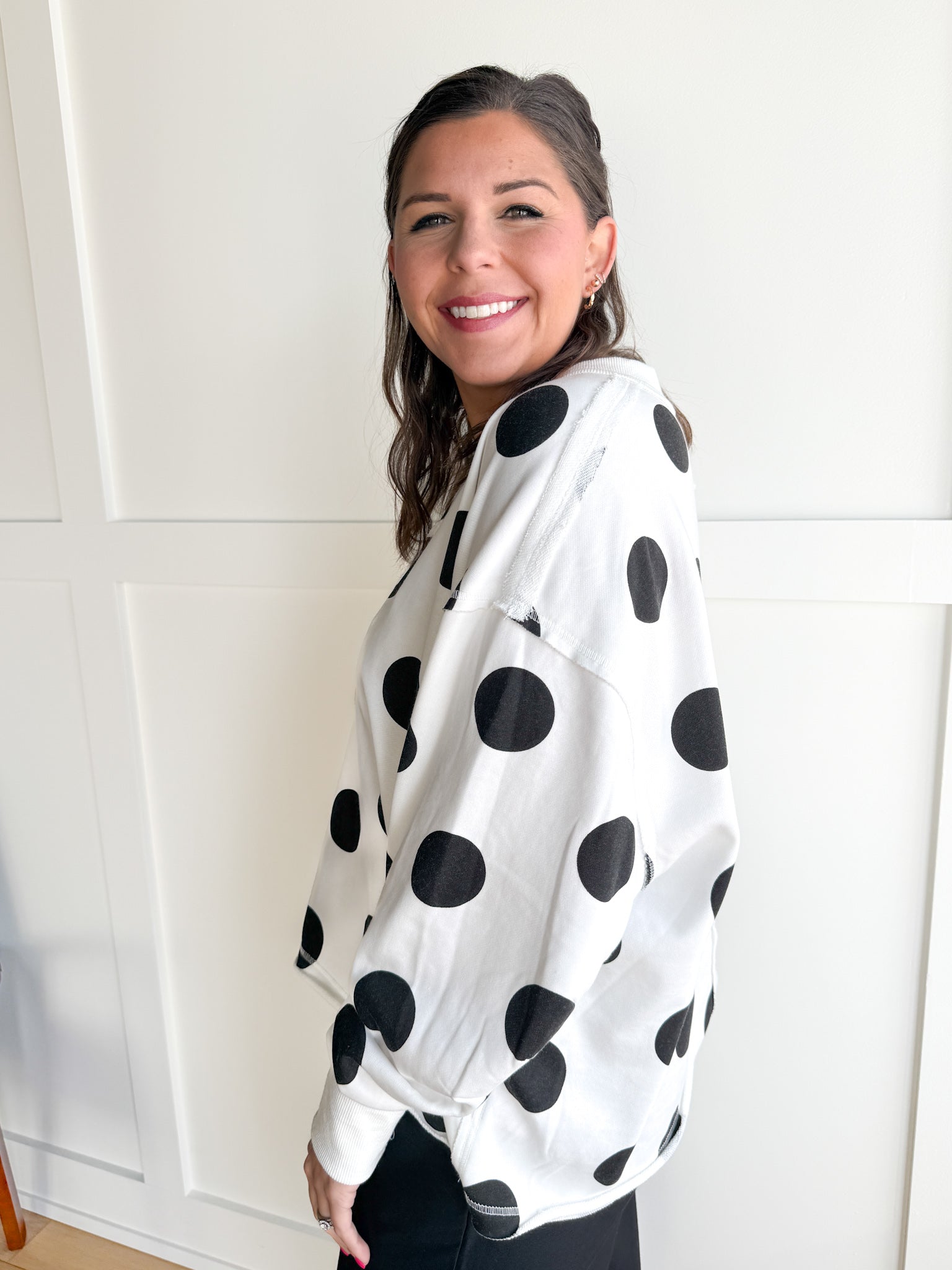 V Neck Polka Dot Pullover-Ivory/Black - Ana Patricia Boutique