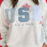 USA Patchwork Crewneck- Grey - Ana Patricia Boutique