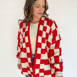 Checkered Cardigan- Red/Ivory - Ana Patricia Boutique