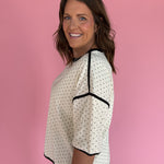 Polka Dot Exposed Hem Tee-Cream - Ana Patricia Boutique