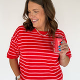 Terry Cloth Stripe Top- Pink/Red