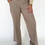 Striped Wide Leg Pants- Brown