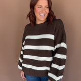 Striped Oversized Sweater- Brown