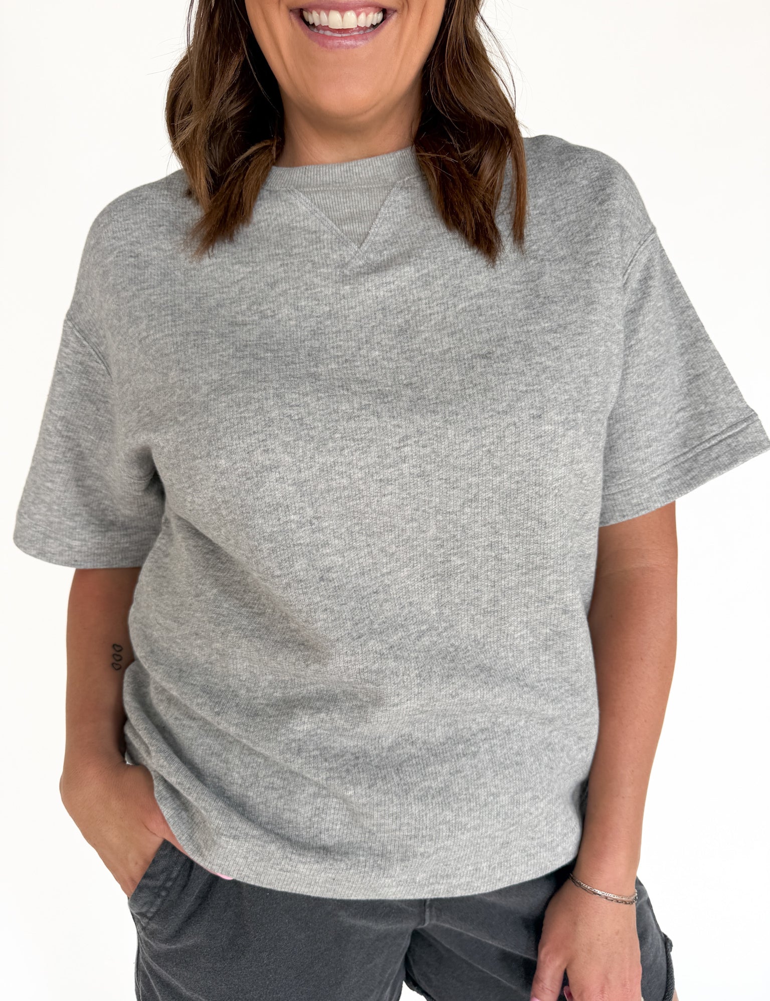 Crew Neck Short Sleeve Top- Heather Grey - Ana Patricia Boutique
