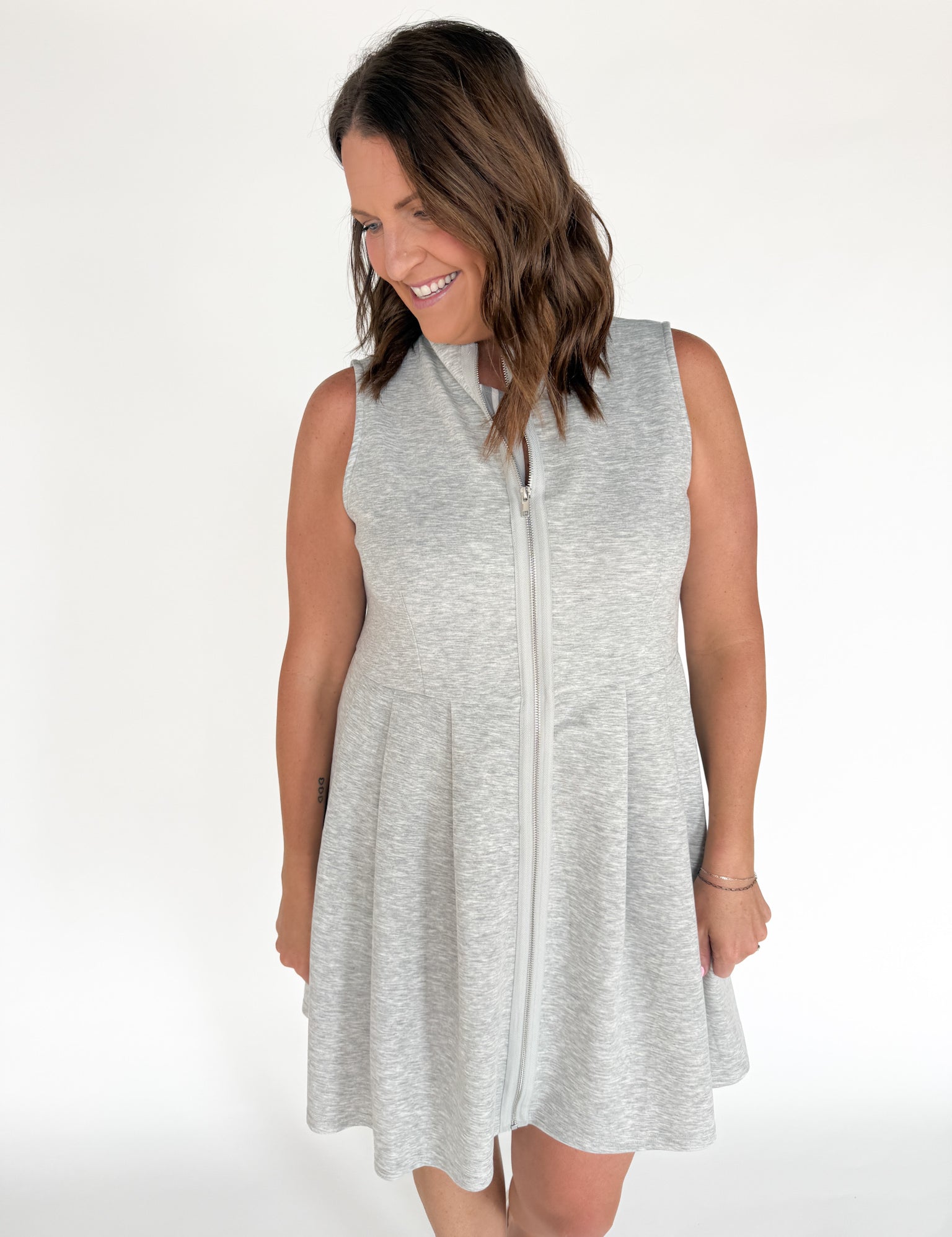 Sleeveless Scuba Zip Up Dress-Grey - Ana Patricia Boutique