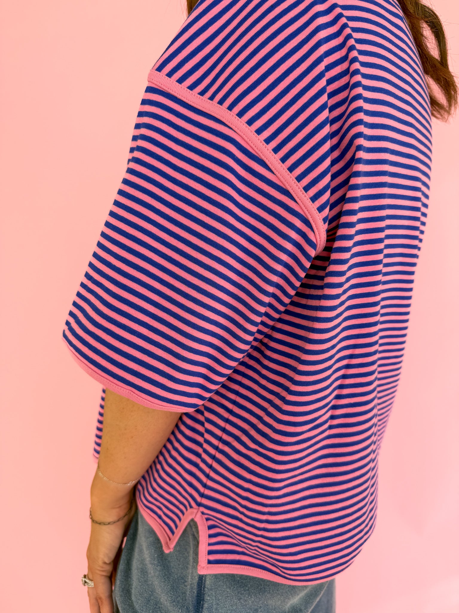 Oversized Stripe Tee- Pink/Blue - Ana Patricia Boutique