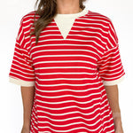 Stripe Oversized Tee- Red - Ana Patricia Boutique