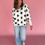 V Neck Polka Dot Pullover-Ivory/Black - Ana Patricia Boutique
