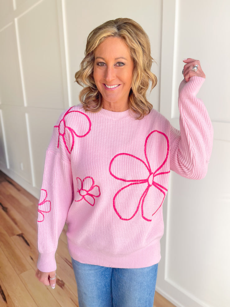 So Sweet Flower Sweater- Pink