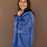 Mineral Wash Snap Pullover- Blue