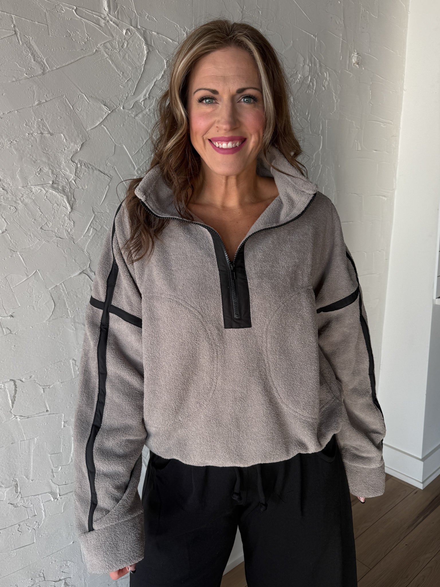 Oversized Fleece Pullover-Grey - Ana Patricia Boutique