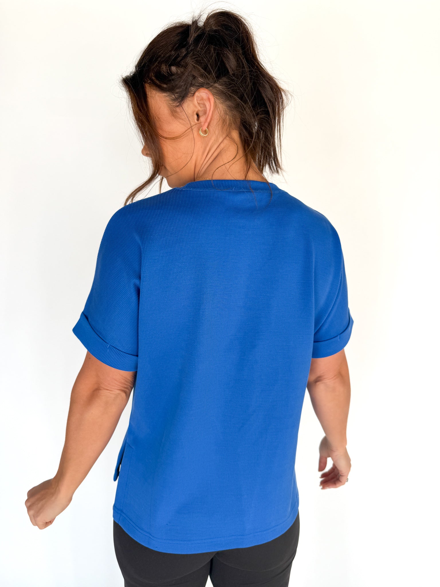 Luxe Ribbed Lounge Tee-Blue - Ana Patricia Boutique