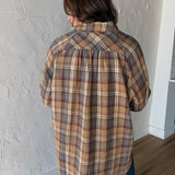 Oversized Plaid Button Up- Oatmeal - Ana Patricia Boutique