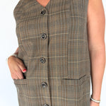 Button Down Plaid Dress- Brown - Ana Patricia Boutique