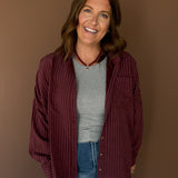Pinstripe Button Up Top- Wine