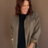 Pinstripe Button Up Top- Chocolate
