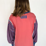 Stripe Sleeve Top- Coral/Navy