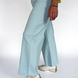 High Rise Twill Pants- Ice Blue