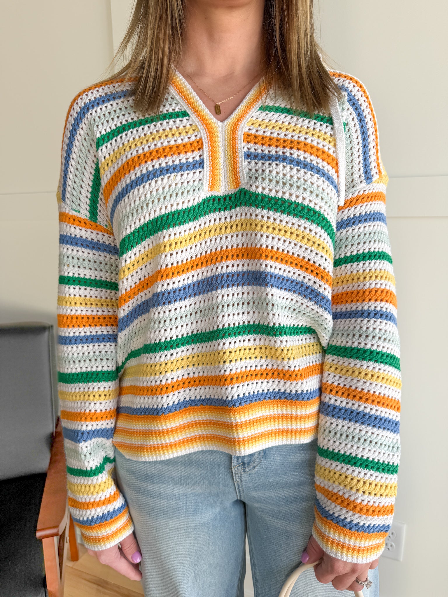 Multi Color Stripe Crochet Hoodie - Ana Patricia Boutique