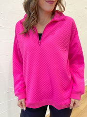 Textured Zip Up- Hot Pink