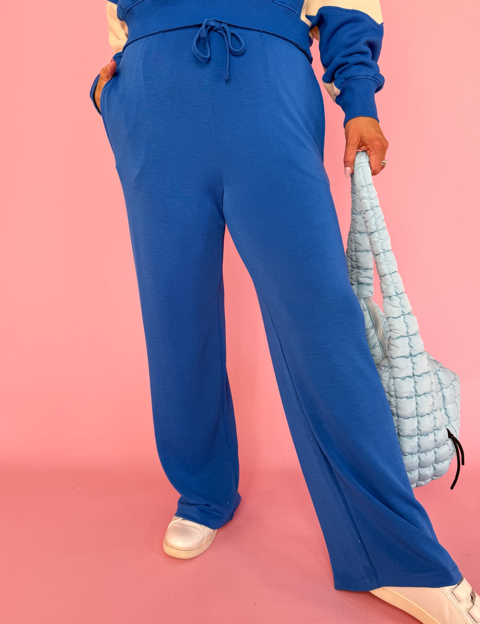 Scuba Wide Leg Pants- Blue - Ana Patricia Boutique