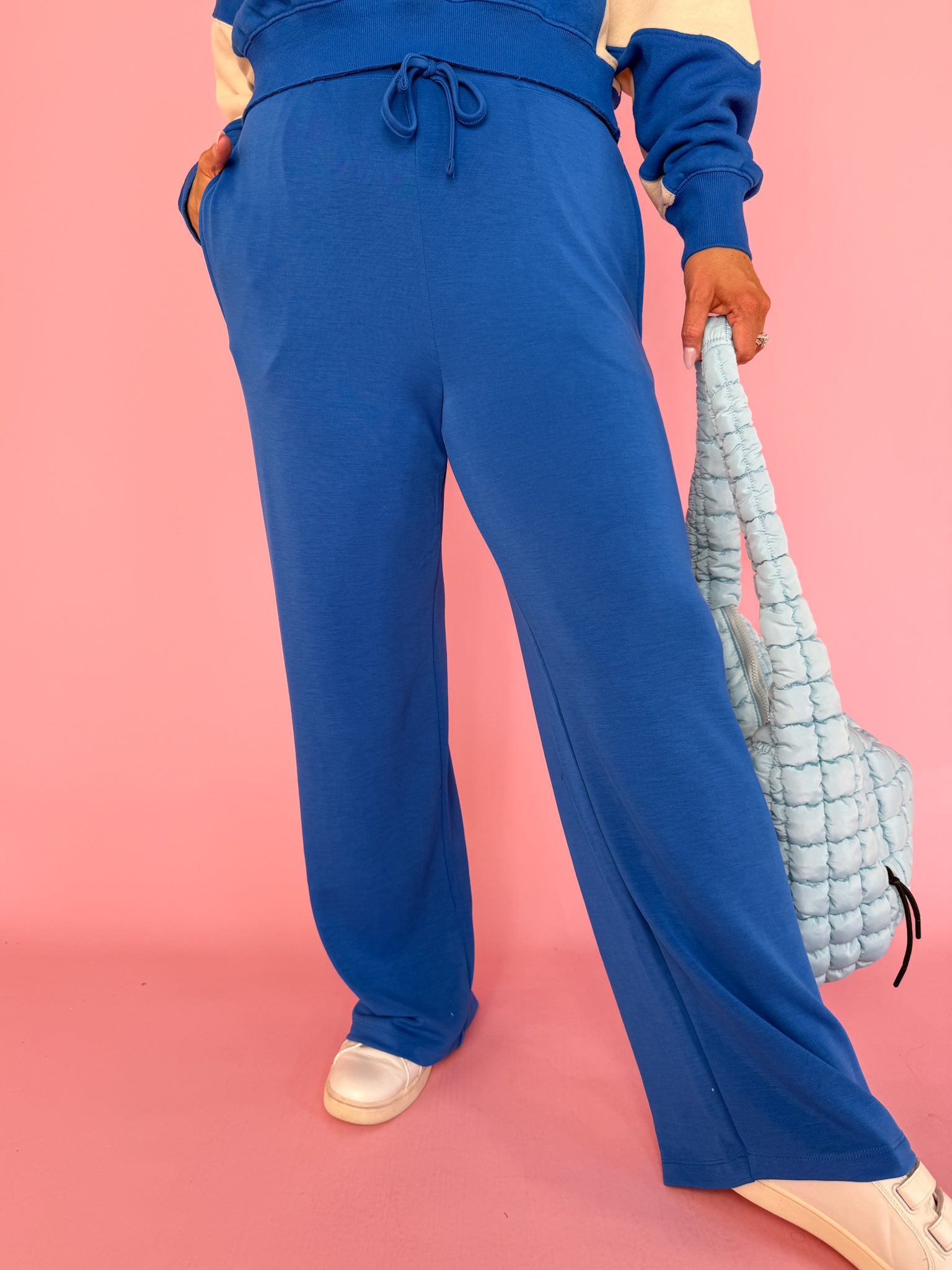 Scuba Wide Leg Pants- Blue - Ana Patricia Boutique
