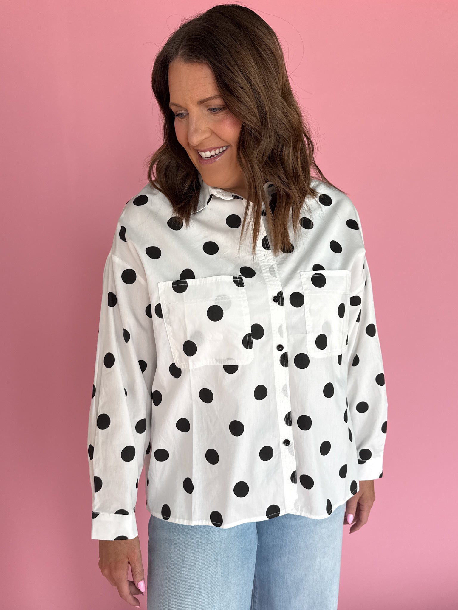 Polka Dot Button Up- Black/Cream - Ana Patricia Boutique